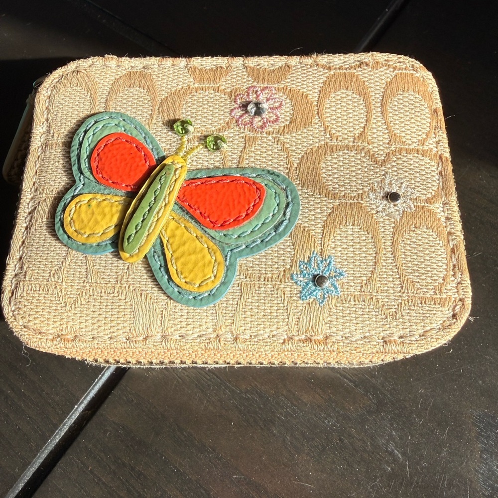 Coach Signature Print Butterfly Pill Box